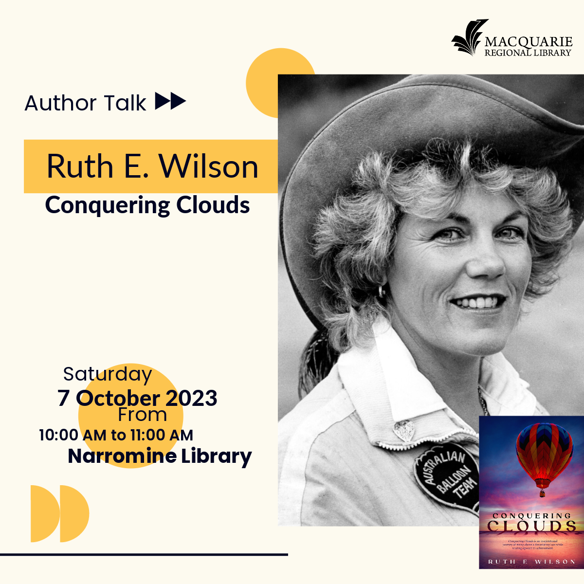 Author Talk – Ruth E. Wilson Conquering Clouds